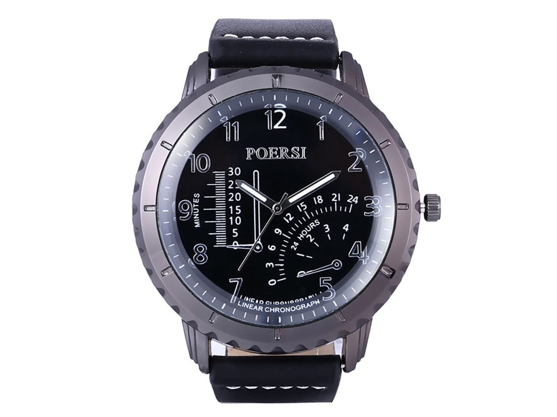 Reloj De Pulsera Para Hombre De Cuarzo Con Correa De Cuero Pu Zhoulianfa Negro