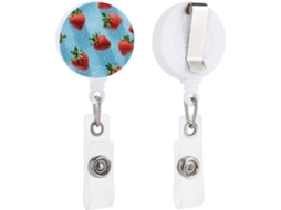 Porta Crachá Retrátil Com Clipe E Chaveiro Argola, Estampa Fresh Morango, Porta Cartão de Identificação, Porta