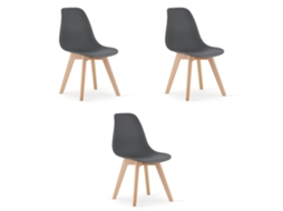 Cadeira De Jantar Conjunto De 3 Peças Kito Assento Cinza Escuro, Pernas Naturais, Assento Ergonômico, Encosto