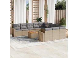 Vidaxl 12 Pcs Conj. Sofás Jardim C/ Almofadões Vime Pe Bege Misturado
