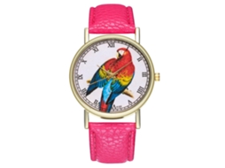 Relógio de pulso unissex Zhoulianfa com pulseira de couro sintético, nas cores vermelho e rosa.