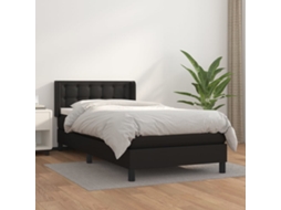 Cama Com Molas/colchão 90x190 Cm Couro Artificial Preto