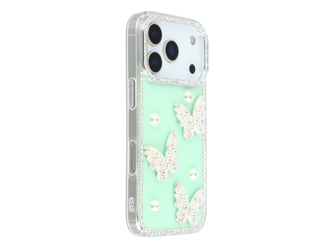 Capa Para Iphone 17 Pro Com Borda De Strass E Pérolas Em Formato De Borboleta