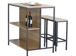 Conjunto de mesa alta com 2 banquetas e prateleira lateral, 95x100x60 cm VENPRODIN