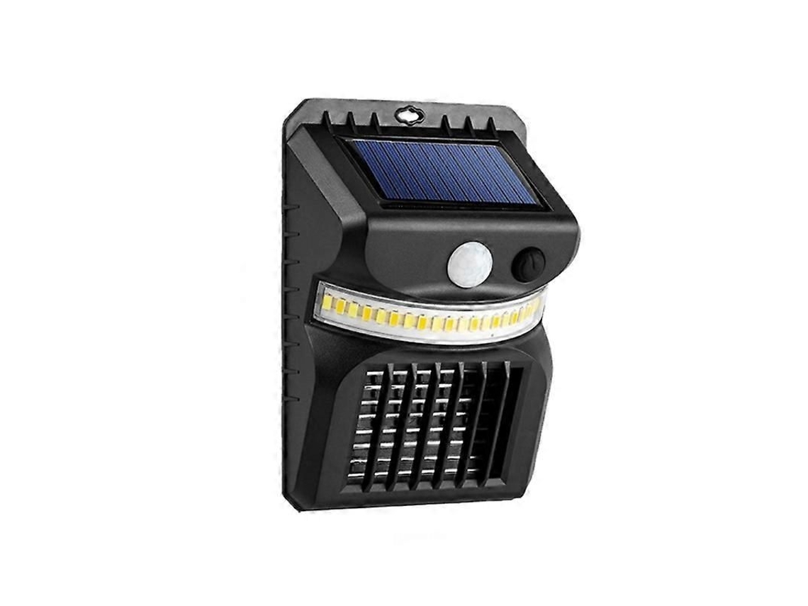 Repelente de mosquitos com lâmpada solar de parede, função inteligente e sensor de movimento para uso externo em jardins.