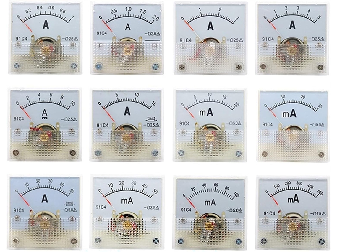 Amperímetro Analógico Cc 91c4 1a 2a 3a 5a 10a 20a 30a 50a 100a 200a 300a 500a Tipo Painel Com Ponteiro Mecânico, Medidor
