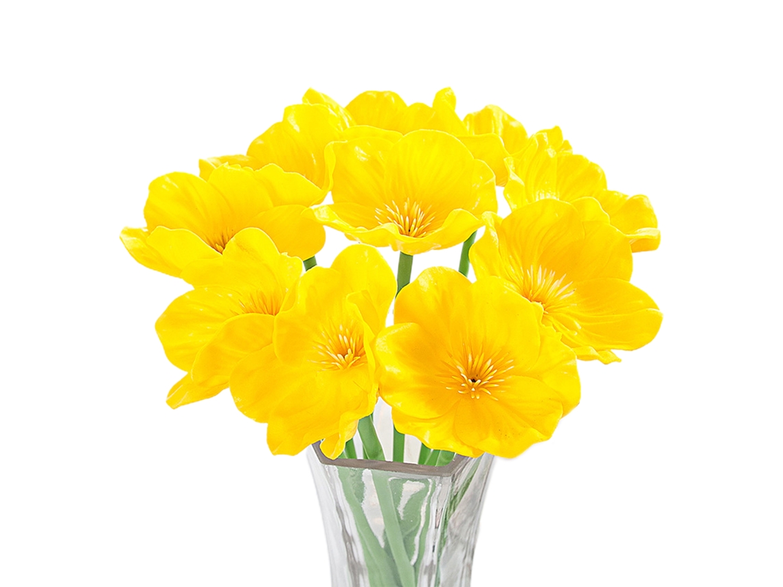 Laxiscreed Mini Flor Poppy Amarela 10 Peças Com Haste De Plástico E Arame De Ferro