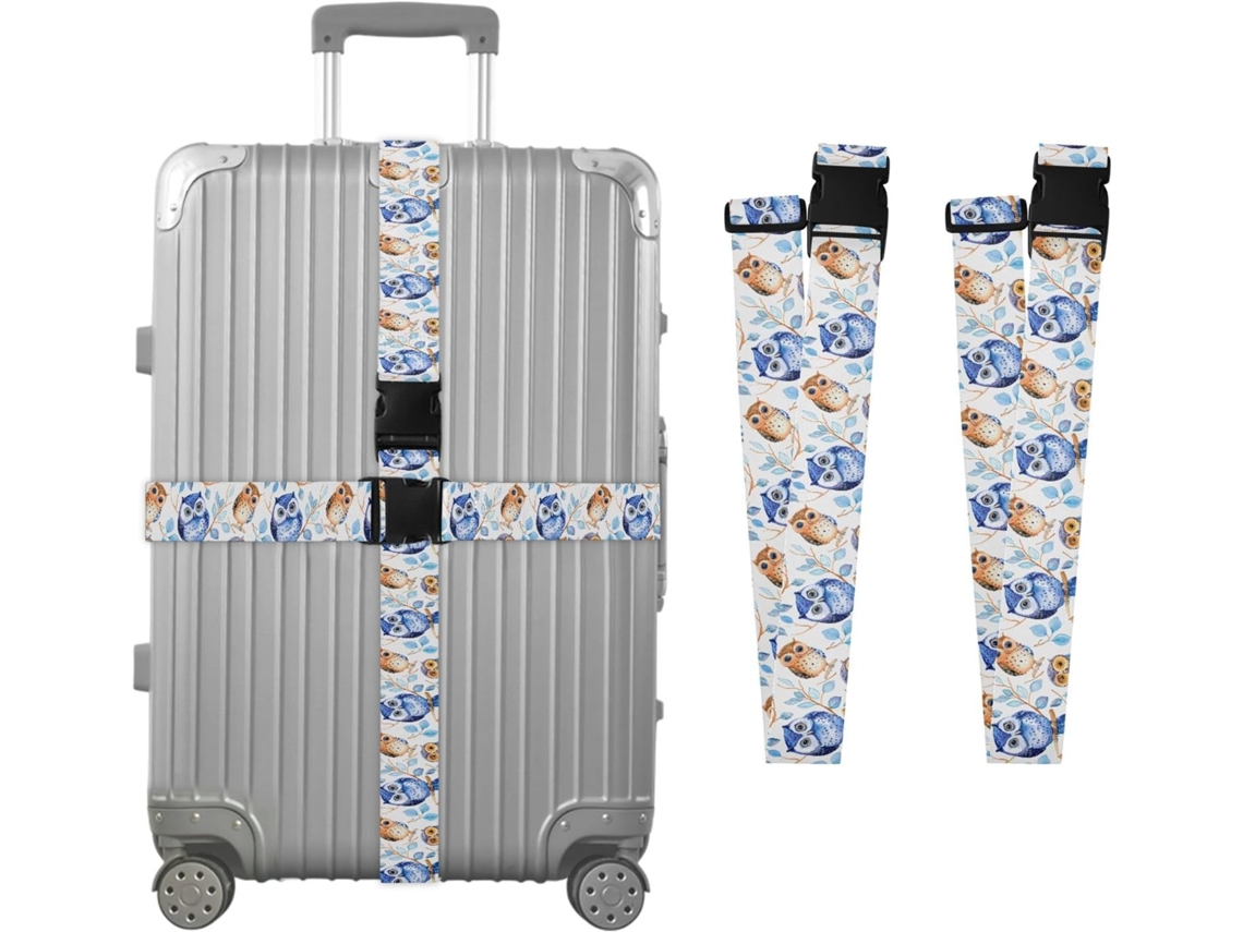 Conjunto De 2 Alças Para Bagagem Com Estampa Coruja Em Aquarela, Ideais Para Malas De Viagem, Acessórios De Viagem