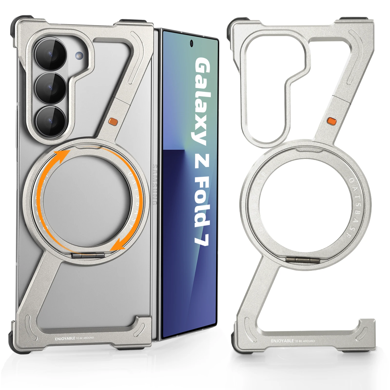 (titânio Para Galaxy Z Fold 7) Capa Protetora De Metal Em Liga De Alumínio Com Suporte Magnético Giratório De 360°
