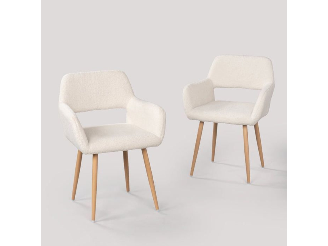 Conjunto De 2 Cadeiras De Jantar Escandinavas Com Braços Em Tecido De Pelúcia Bege Cromwell Meubles Cozy