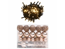 Vidaxl Conj. De Bolas De Natal 60 Pcs C/ Pico E 150 Leds Rosa Dourado