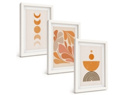 Composição De Quadros Formas Abstratas Laranja Moldura Branca Imagens Para Um Quarto Infantil Espelharte (3 Peças 20x30 Cm)