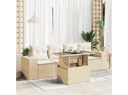 Vidaxl 5 Pcs Conjunto De Sofás P/ Jardim Com Almofadões Vime Pe Bege