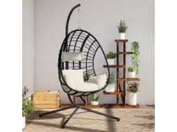 Vidaxl Cadeira Em Forma De Ovo Suspensa Com Suporte Vime/aço Bege