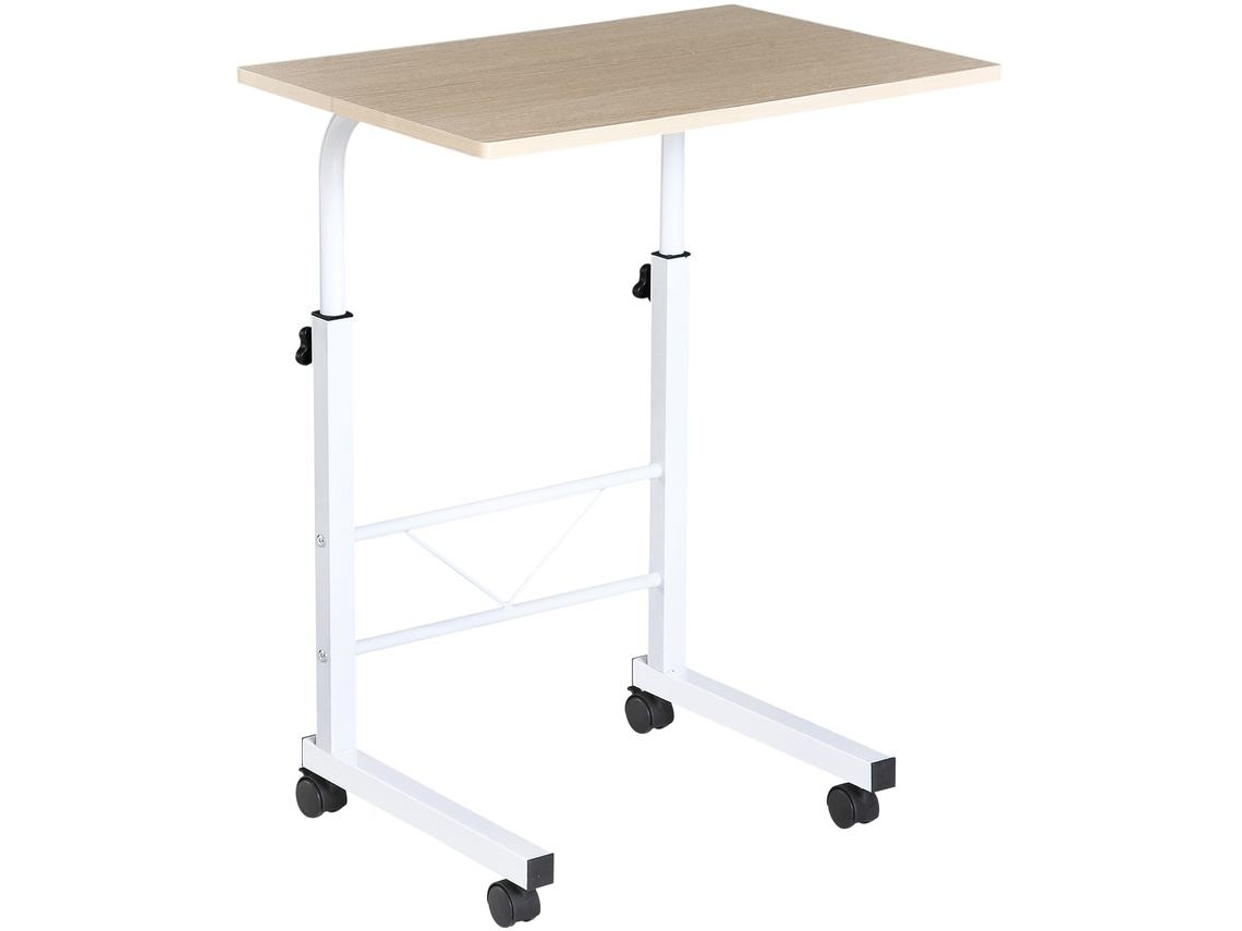 Mesa de Computador Melamina de Madeira e Metal Cor Branco e Madeira 60x40x(68-78) cm Homcom