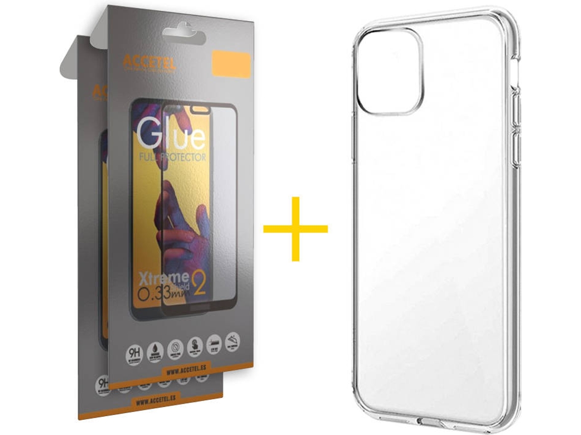 Kit Capa e Película Vidro Full2X  iPhone 11 Pro Accetel Silicone Transparente