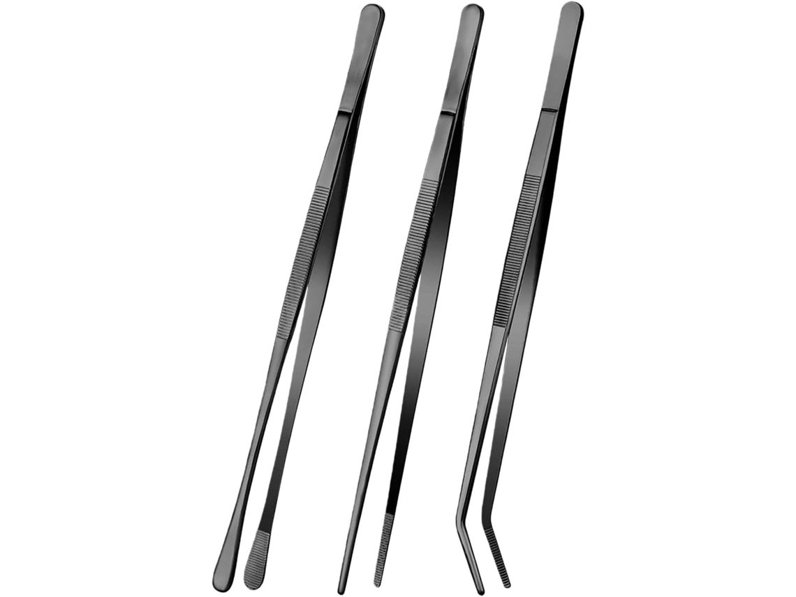 Conjunto de 3 espetos de aço inoxidável para cozinhar, longos e fáceis de limpar, resistentes ao calor, ideais para churrasco.