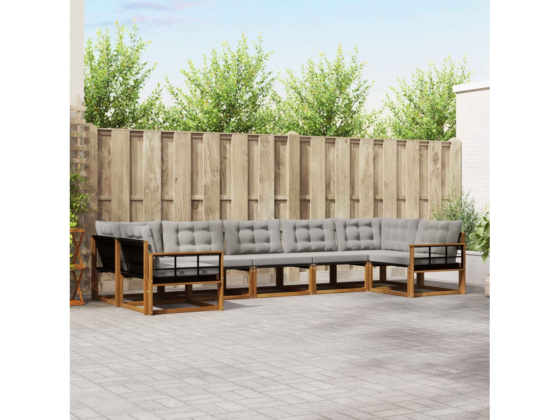 Vidaxl Conjunto De Sofás Para Exterior 7 Pcs Cinza Natural E Claro