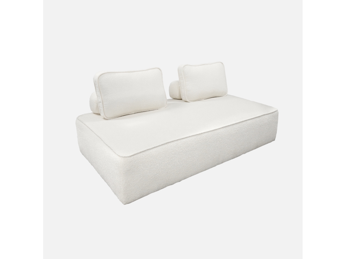 Sofá Modular Em Tecido Bouclé, 2 Lugares, Creme