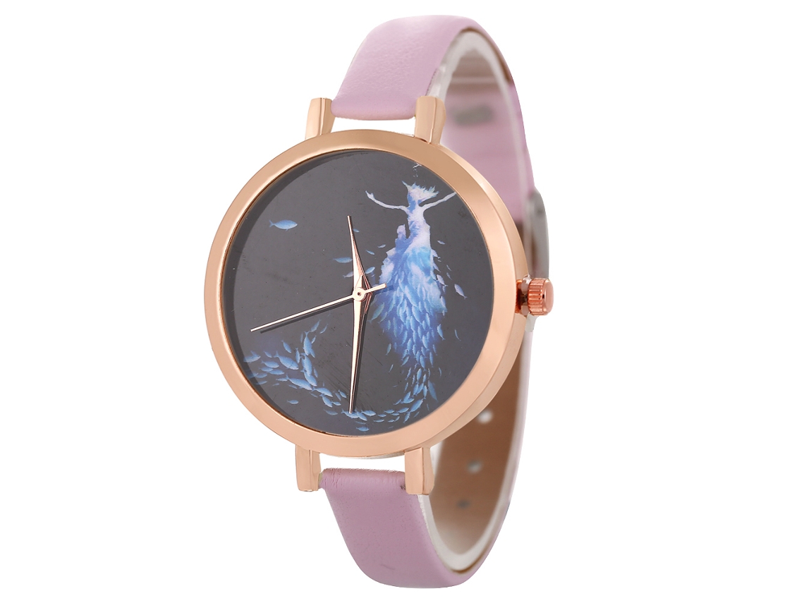 Relógio de Pulso Feminino de Quartzo com Pulseira de Couro Pu Estilo Simples Rosa