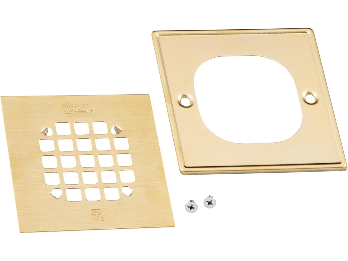 Ralo De Chuveiro Quadrado Universal Oatey Snap-tite 42363 Com Anel De Azulejo Dourado Escovado 1...