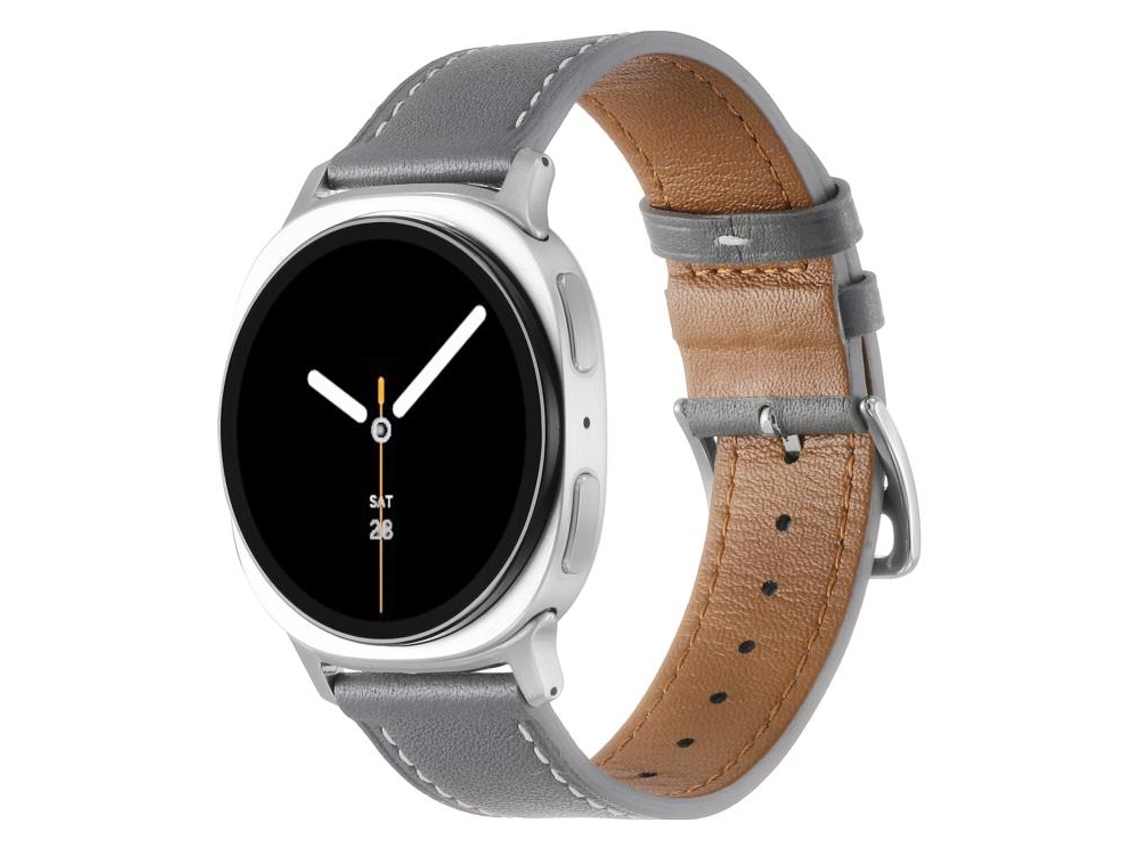 Bracelete Para Samsung Galaxy Watch 8 / 8 Classic - Couro Genuíno Com Fivela Prateada Em Aço Inoxidável - Cinza