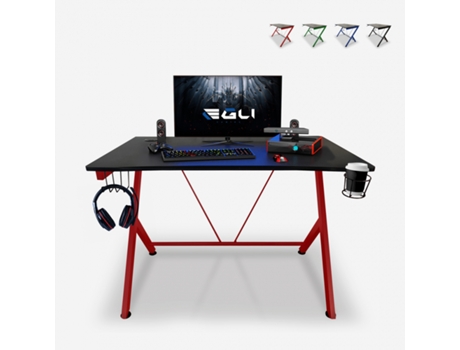 Secretária gaming pc suporte ergonómico gestão de cabos suporte de auscultadores portabebidas 110x70cm Trust in game