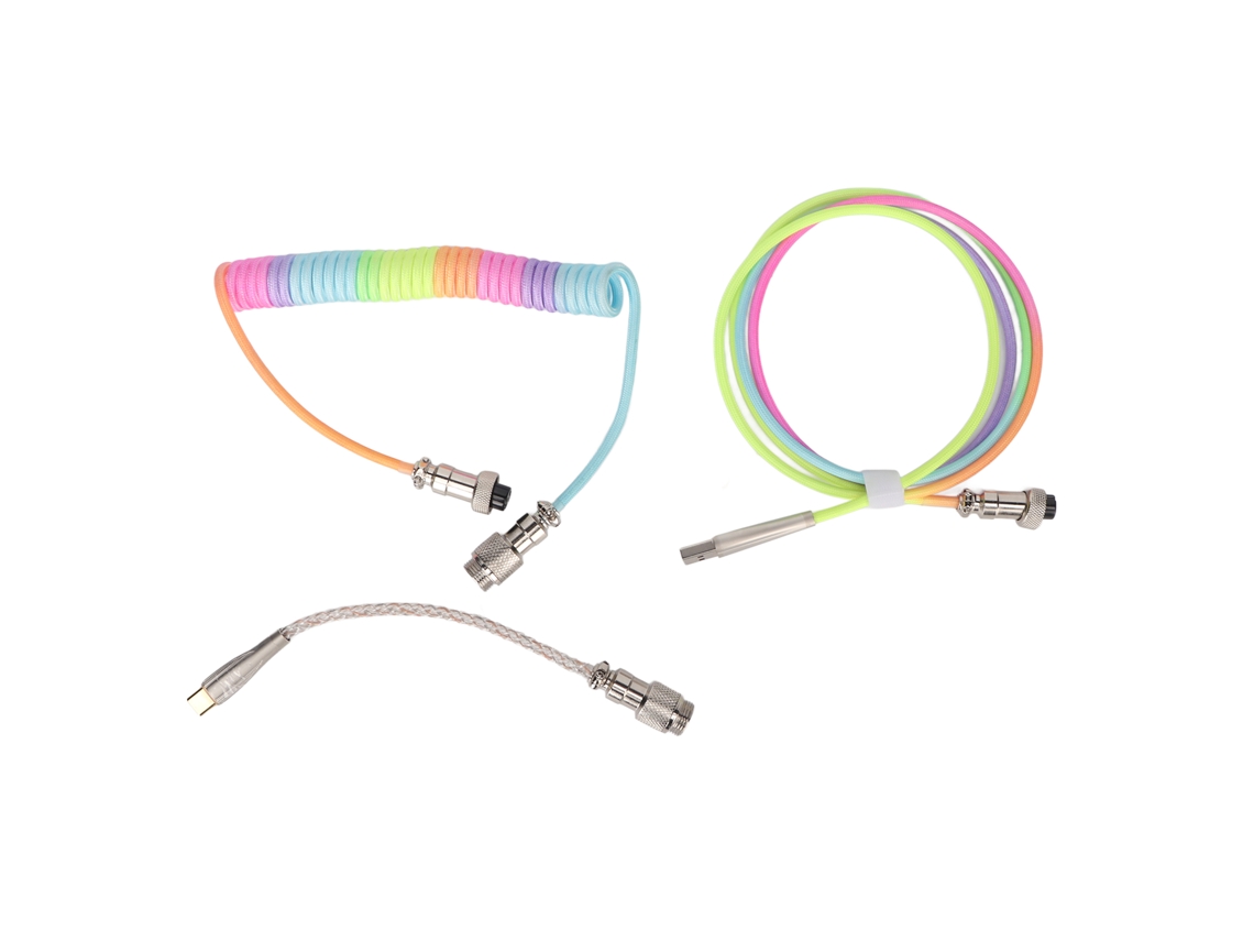 Cabo de teclado mecânico gamer RGB iluminado coiled com USB C retrátil e gradiente de cores S/MARCA