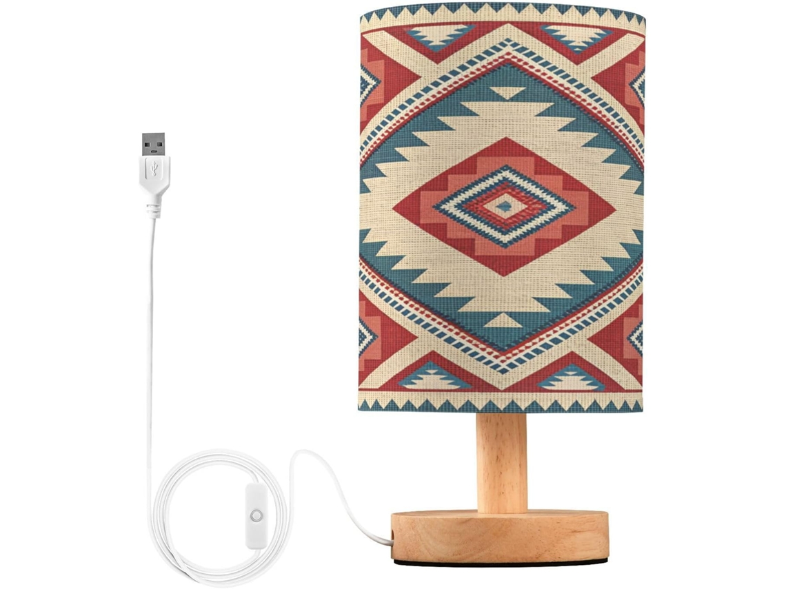 Abajur De Cabeceira Com Estampa Étnica Para Quarto, Luminária De Cabeceira Led, Luminária De Leitura Com Portas Usb E
