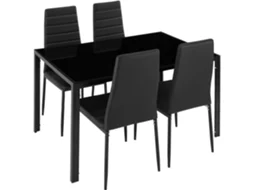 Conjunto Mesa Com 4 Cadeiras De Aço Tectake Couro Pvc Resistente, Com Tampo De Vidro, 5 Peças, Design Moderno, 120 X 70 X 75 Cm, Preto