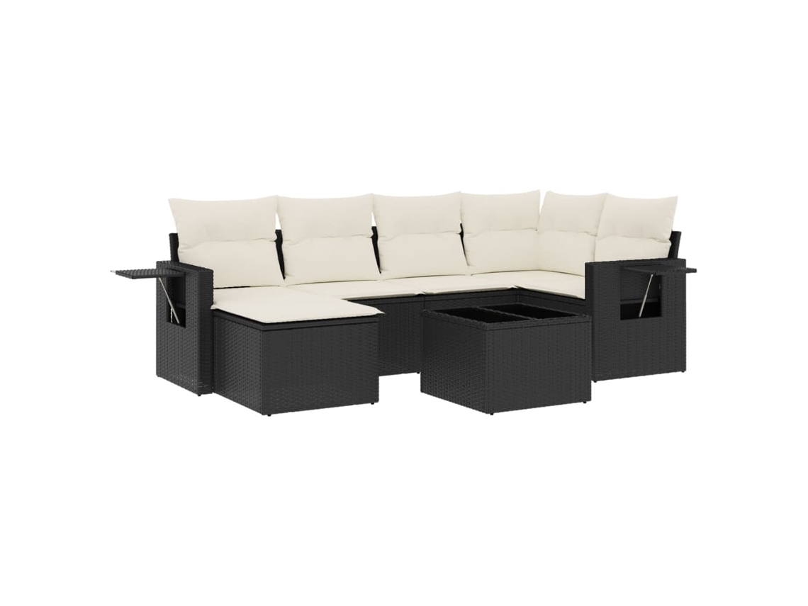 Conjunto de 7 Sofás para Jardim com Almofadões Vime Pe Preto MAISON EXCLUSIVE (7 pcs)