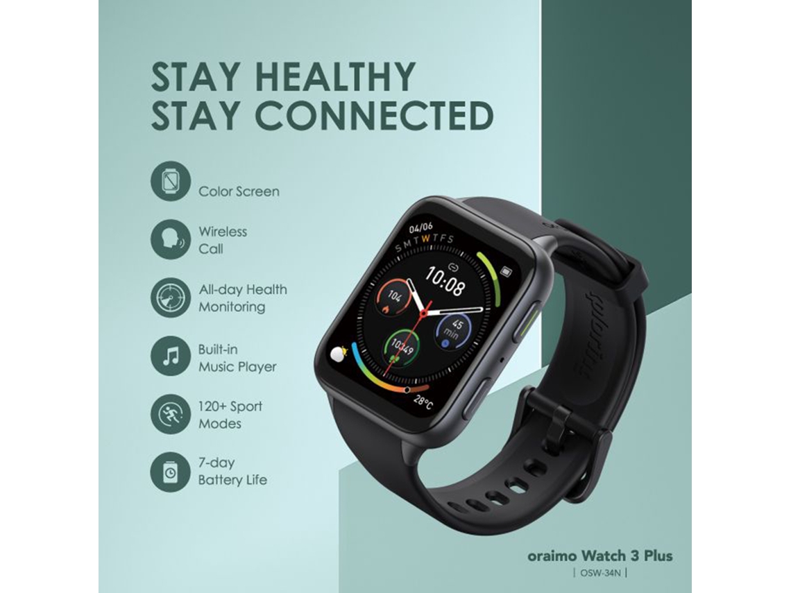 Relógio Inteligente Oraimo Osw 34n com Resistência À Poeira e À Água Ip68 EOOCOO (chamada Sem Fio Tela Colorida Tft de 1,83 Polegadas)