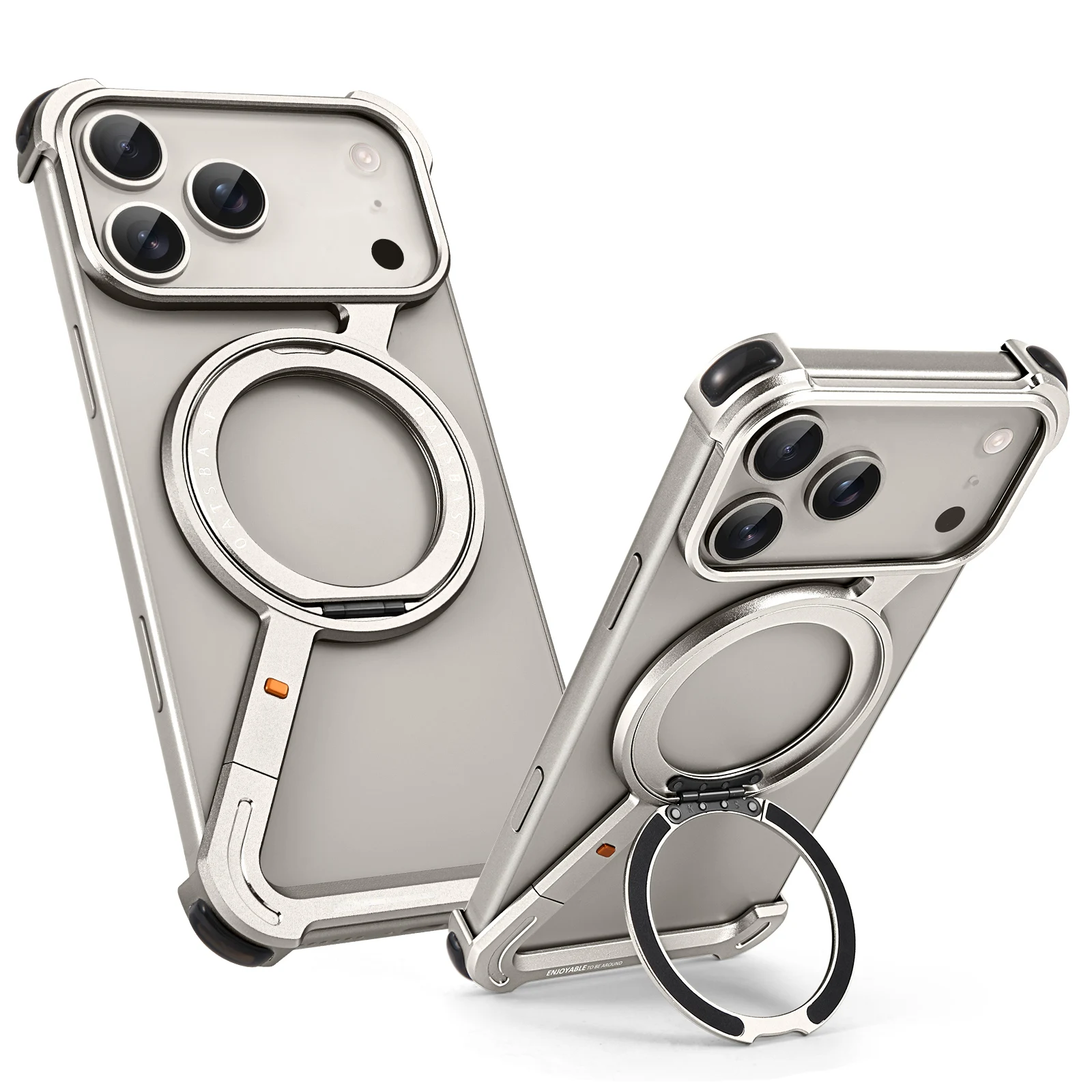 Capa Metálica Para Iphone 17 Pro Max (titânio) Com Suporte De Anel, Rotação De 360° E Proteção Magnética.