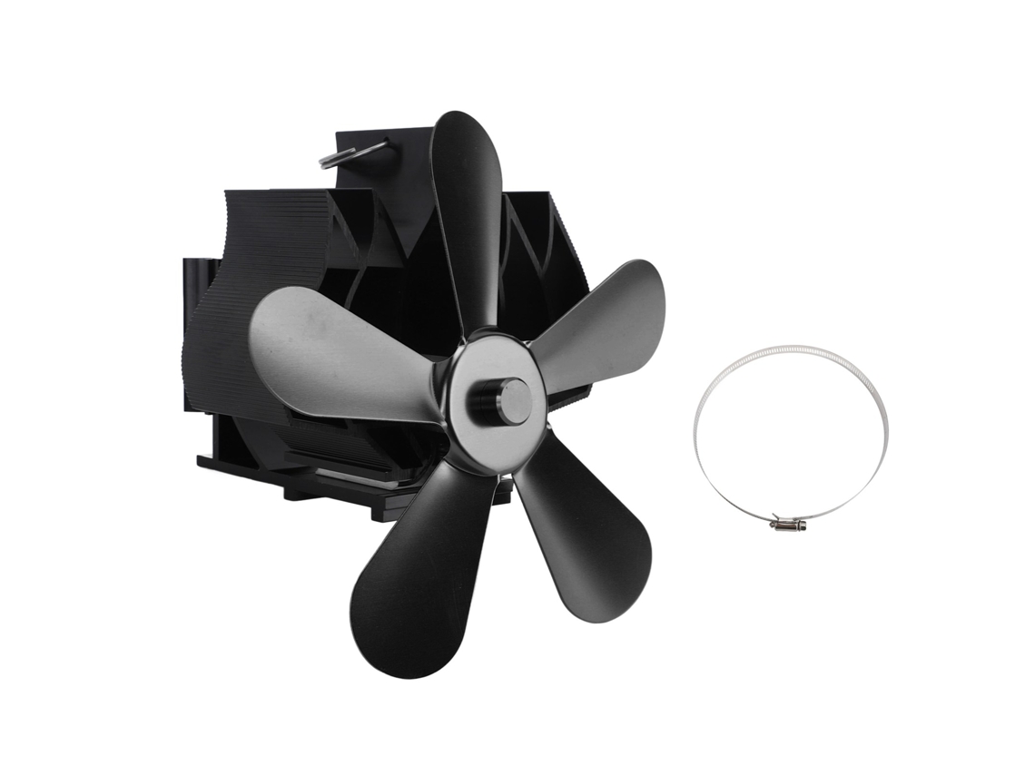 Ventilador Parede Lareira Energia Calor 5 Lâminas Preto