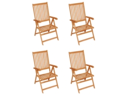 Conjunto de 4 Cadeiras de Jardim C/ Almofadões Cor Creme Teca Maciça MAISON EXCLUSIVE