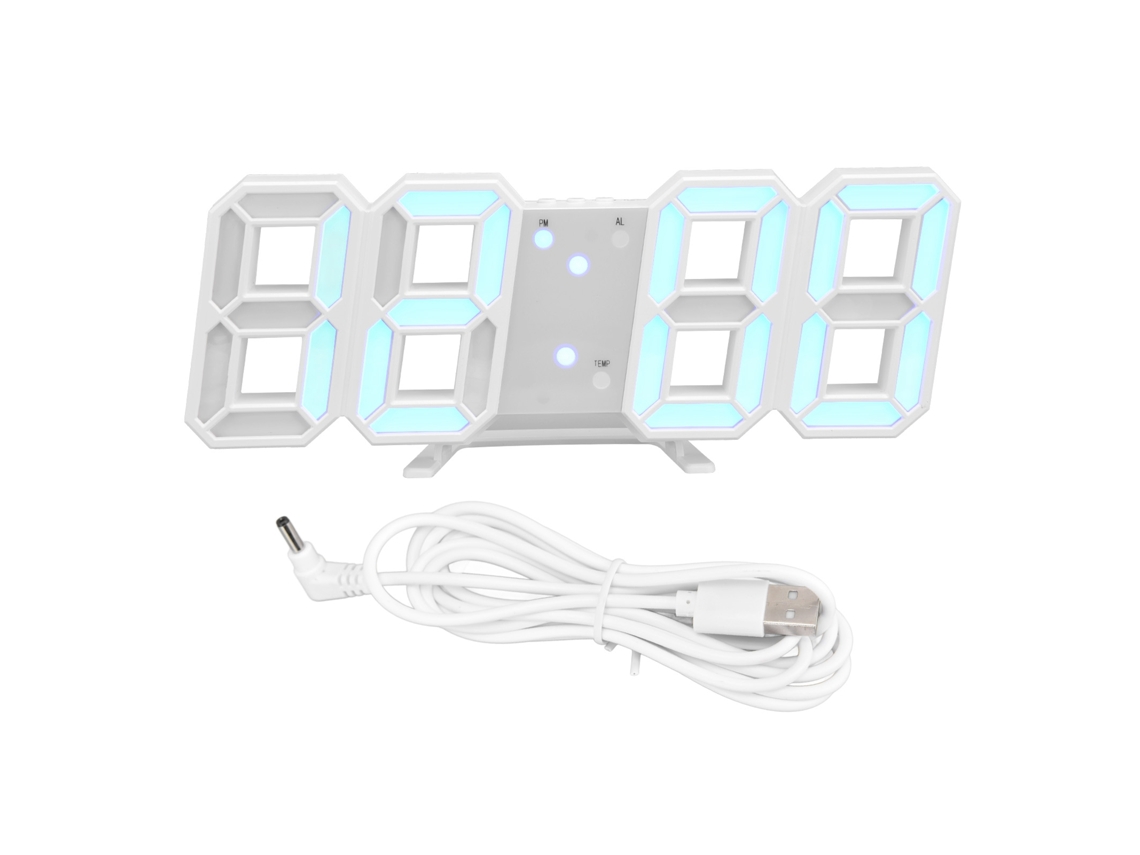 Relógio de parede digital LED design moderno exibição de temperatura alarme controle por som branco S/MARCA