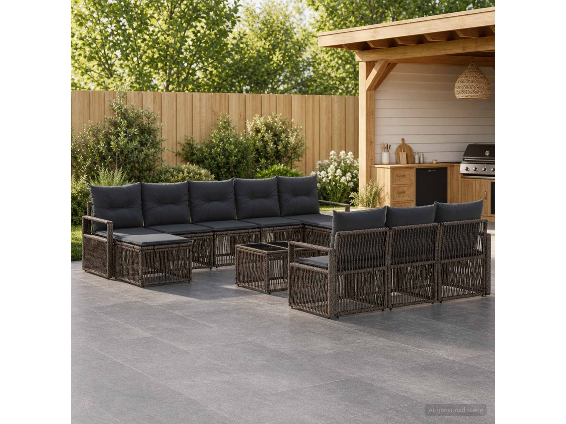 Vidaxl Conjunto De Sofá De Jardim 11 Pcs Cinzento Vime Pe