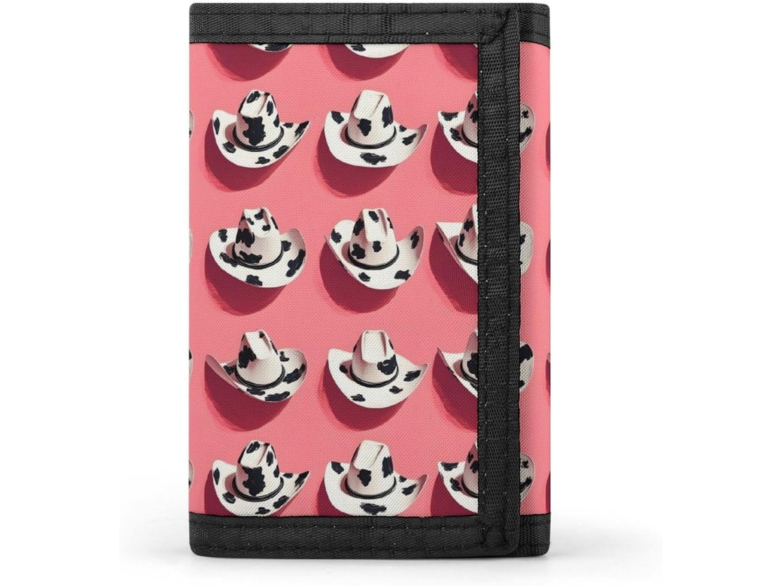 Carteira masculina EOOCOO com estampa de chapéu cowboy, compartimentos e dobra