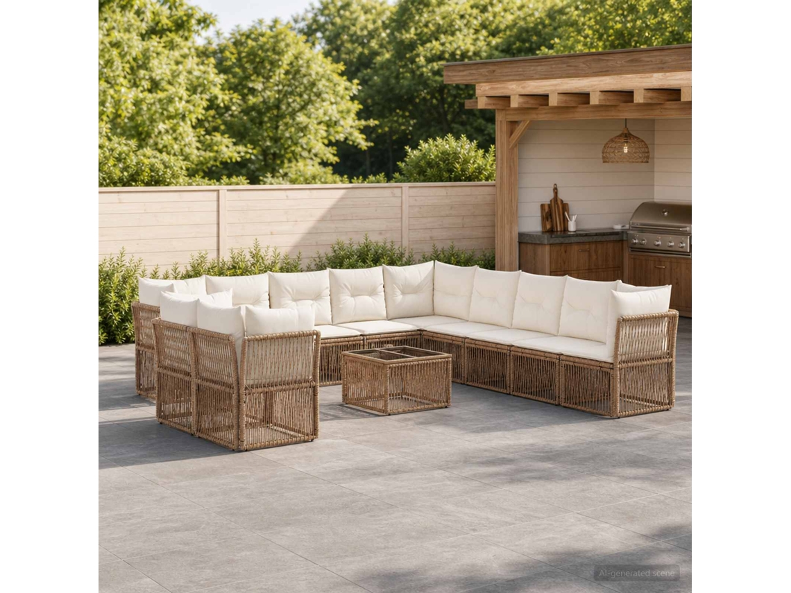 Vidaxl Conjunto De Sofá De Jardim 12 Unid. Bege Vime Pe