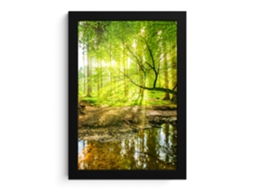 Poster Emoldurado Floresta - Paisagem - Água - Árvores - Sol - Verde - Natureza 20x30 Cm