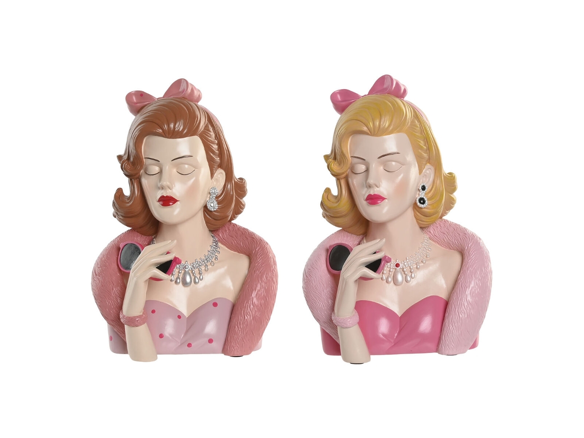 Figura Decorativa Home Esprit Amarelo Castanho Cor De Rosa Mulher 21,5 X 17,5 X 29 Cm (2 Unidades)