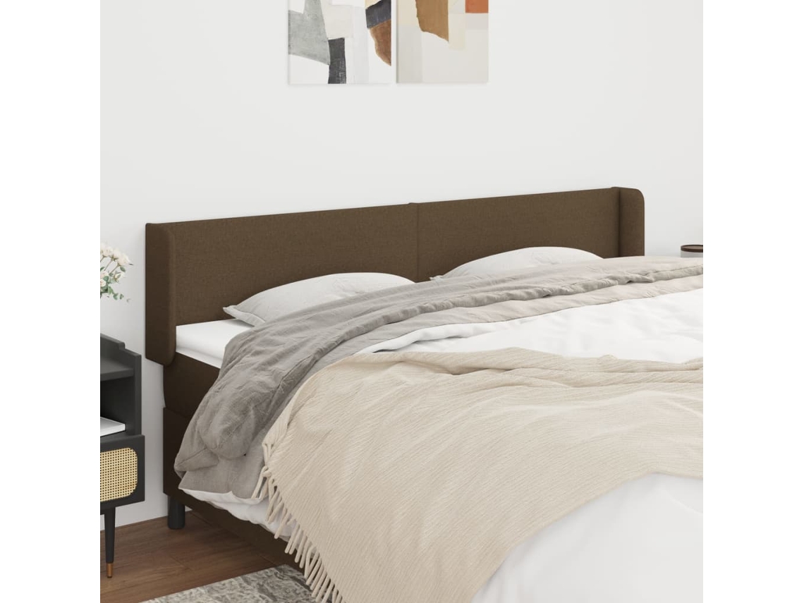 Vidaxl Cabeceira De Cama C/ Abas Tecido 163x16x78/88cm Castanho-escuro
