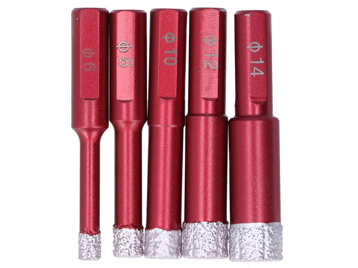 Set De 5 Brocas Diamante Com Mango Triangular Para Furadeira Seca E Úmida Em Granito E Cerâmica