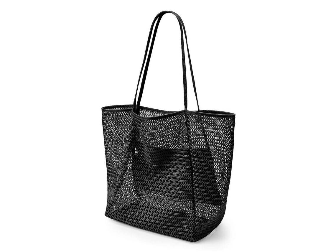 Saco de Praia Malha Grande com Bolso Interno Zíper, Ombro Das Mulheres, Compras Dobr Ável Tote GOKOCO