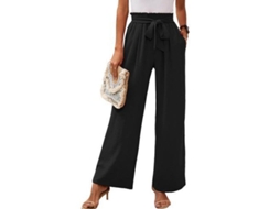 2026 pantalones de Descanso de Pierna Ancha para Mujer Con Bolsillos Ligeros de Cintura Alta Ajustable Con Lazada M Negro