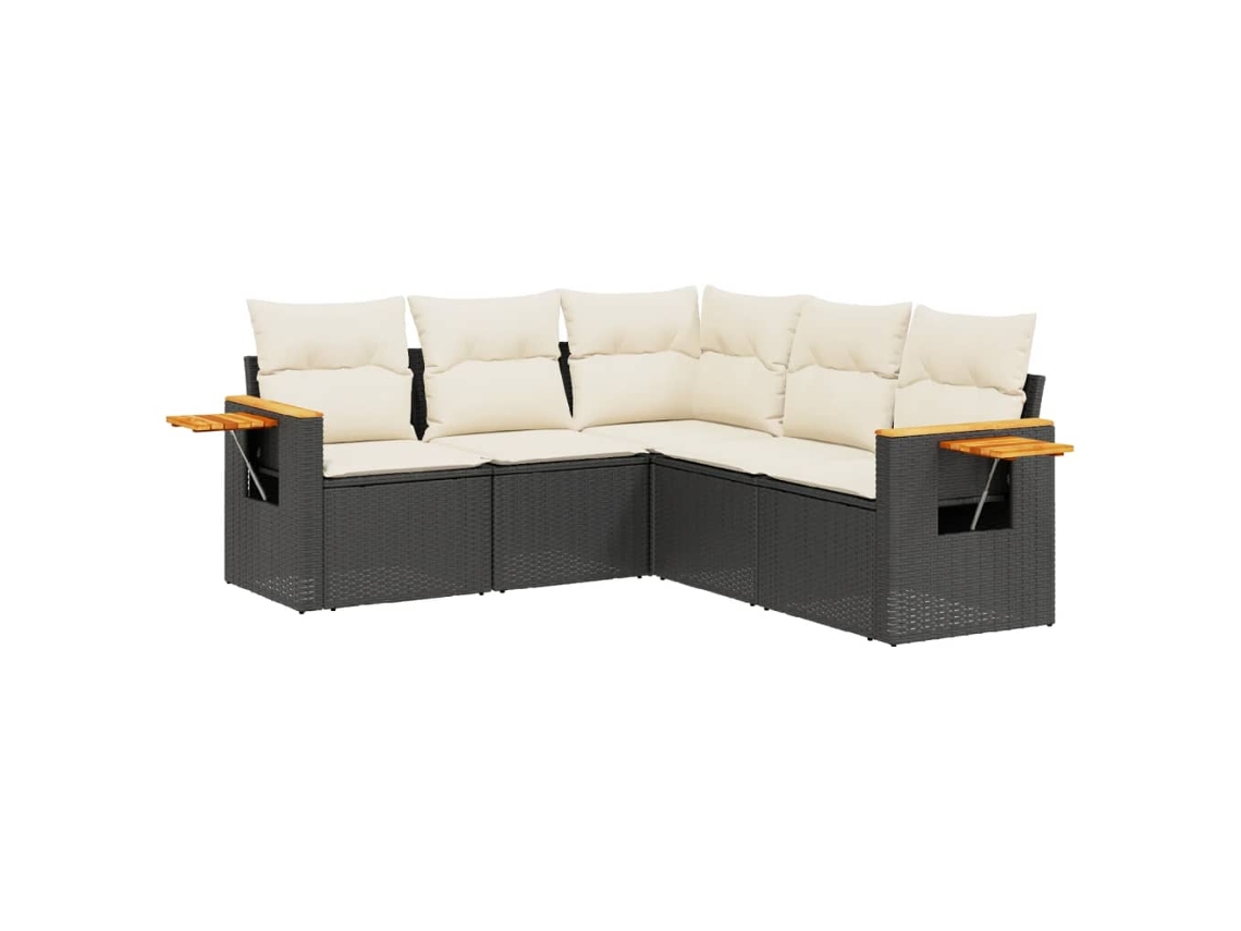 Conjunto de 5 Sofás de Jardim com Almofadões Vime Pe Preto MAISON EXCLUSIVE (5 pcs)
