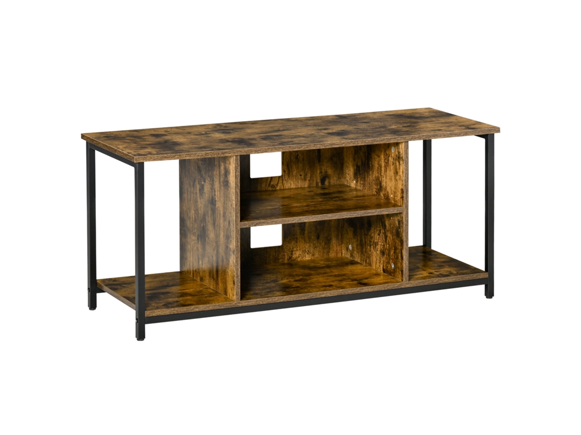 Rústico Móvel De Tv Até 55 Polegadas De Estilo Industrial Com 4 Compartimentos Prateleira Ajustável E Orifício Para Cabos 110x40x50cm