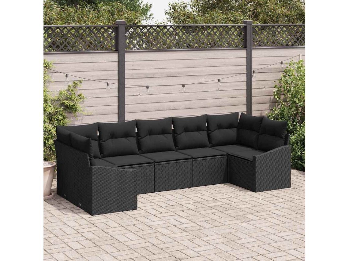 Vidaxl Conjunto De Sofás 7 Unid. Preto Vime Pe