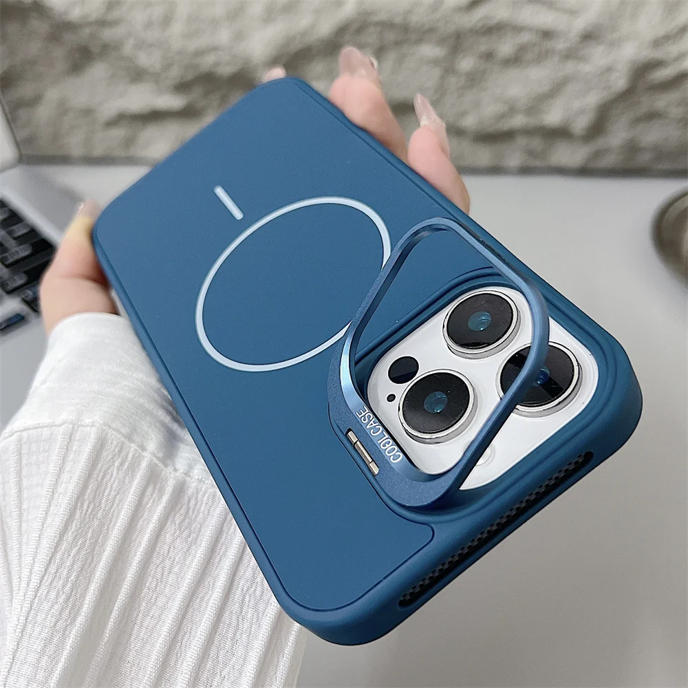 (iphone 14 Pro Max, Azul) Capa Magnética À Prova De Choque Para Iphone, Capa Protetora Com Suporte Em Silicone Líquido.