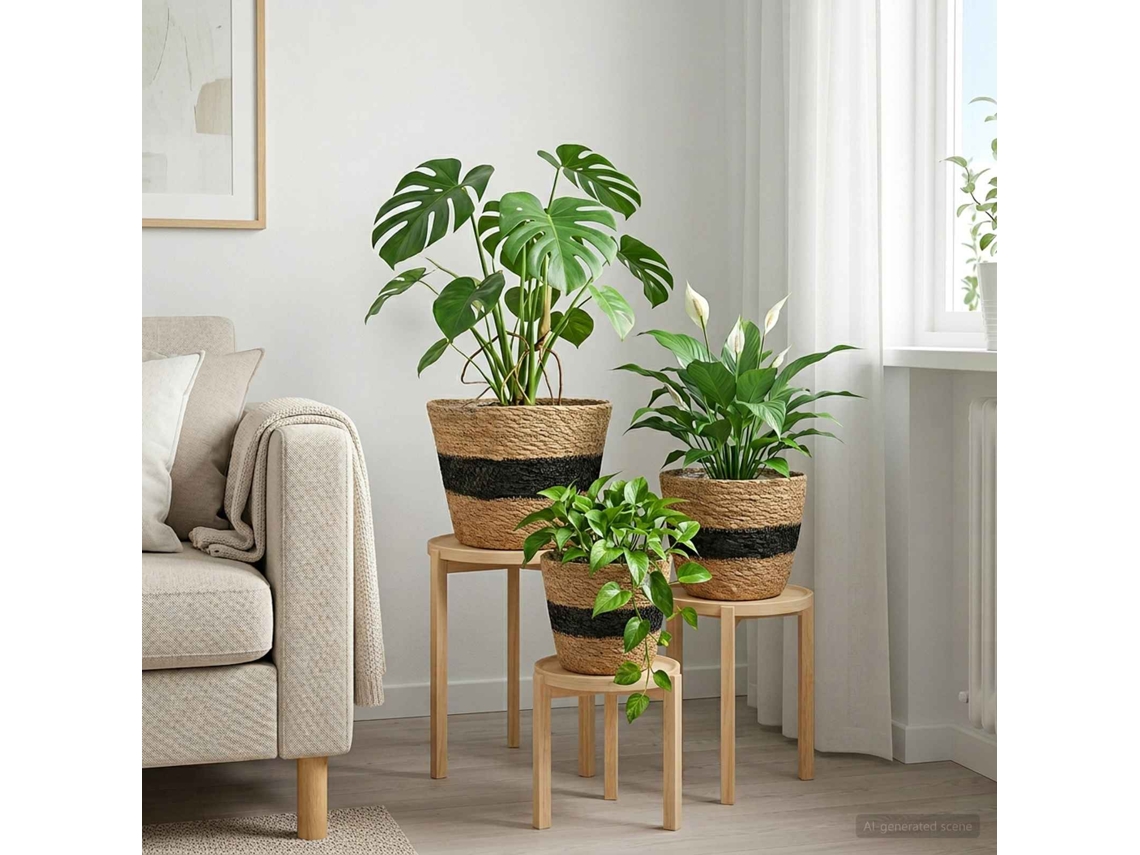 Vidaxl Cestos De Plantas De Erva Marinha 3 Pcs Natural E Preto
